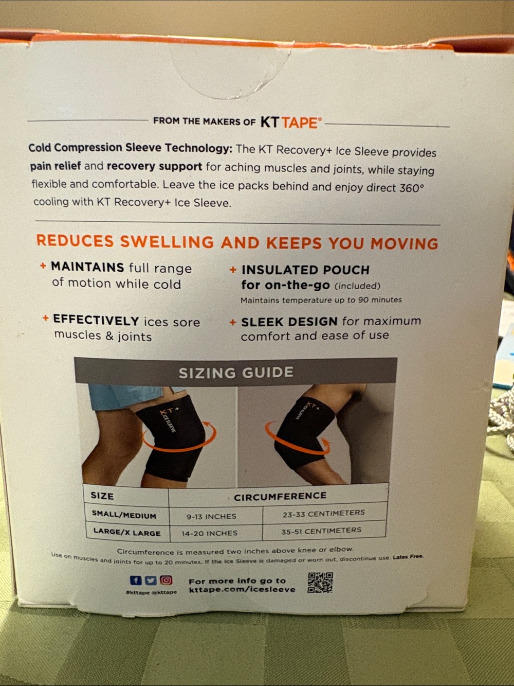 KT Recovery+ Ice Sleeve Gel Knee & Elbow Sleeve - Black- L/XL - Picture 2 of 2